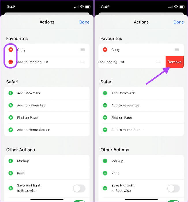 tap-on-minus كيفية تحرير ورقة المشاركة Share Sheet على iPhone