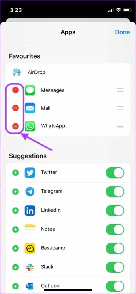 tap-on-the-minus-button-474x1024-1 كيفية تحرير ورقة المشاركة Share Sheet على iPhone
