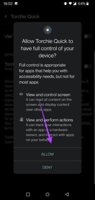 torchie-allow-485x1024-1-332x700 أفضل 4 طرق لتشغيل أو إيقاف تشغيل المصباح على Android