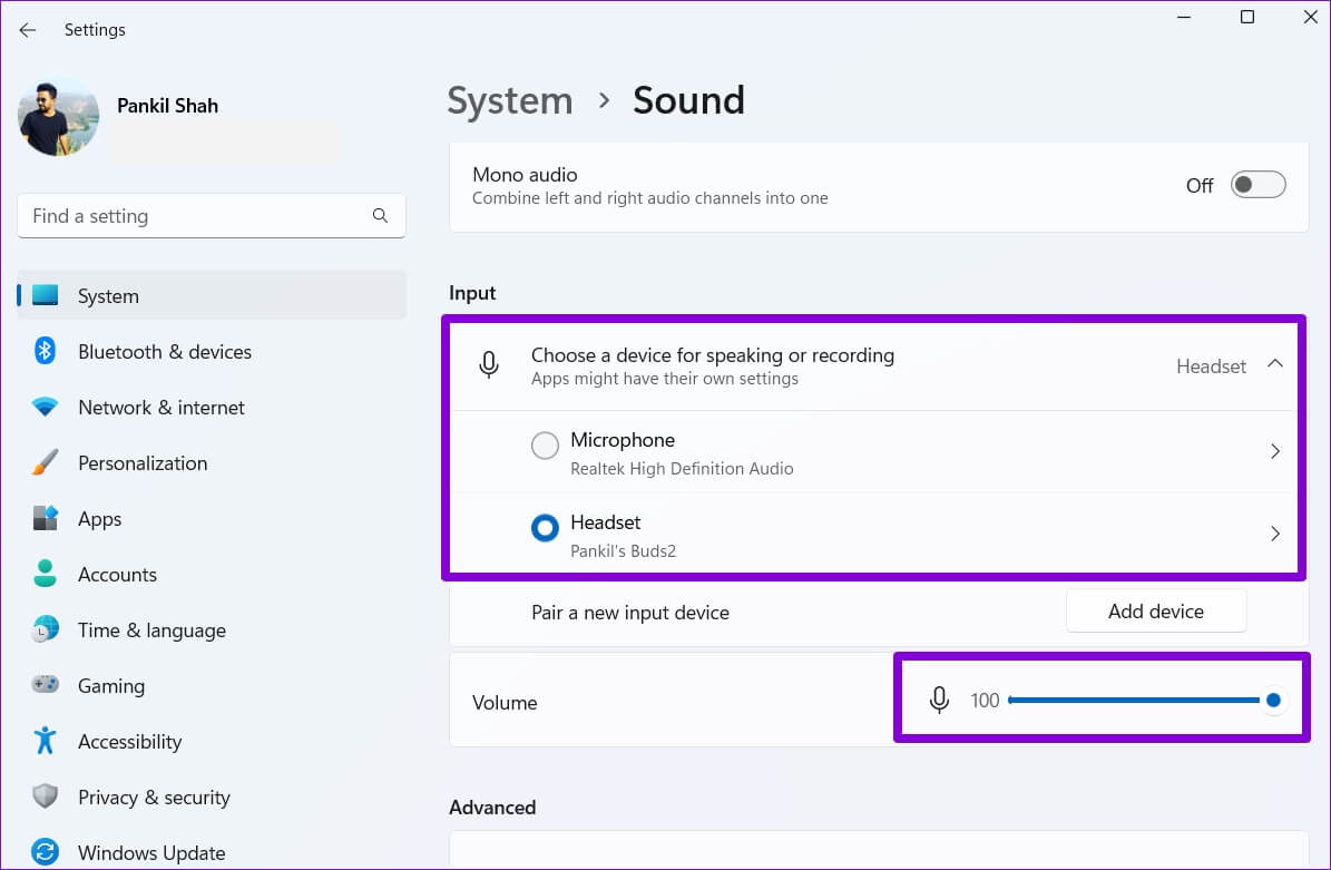 Check-Audio-Input-Device-and-Volume-1195x781 أفضل 7 طرق لإصلاح مشكلة عدم عمل الميكروفون على Windows 11