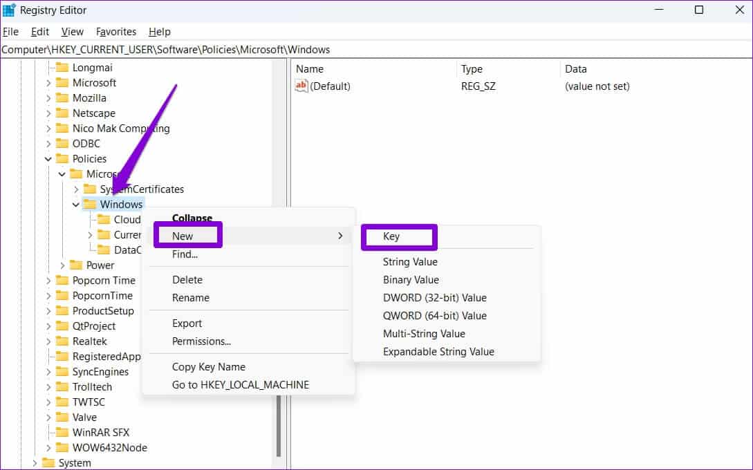 Create-New-Sub-Key-in-Registry-Editor-1089x680 أفضل 6 طرق لإصلاح البحث البطيء على Windows 11