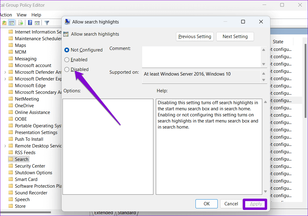Disable-Search-Highlights-on-Windows-From-Group-Policy-Editor أفضل 3 طرق لتعطيل أو تمكين ميزات البحث في Windows 10 و Windows 11