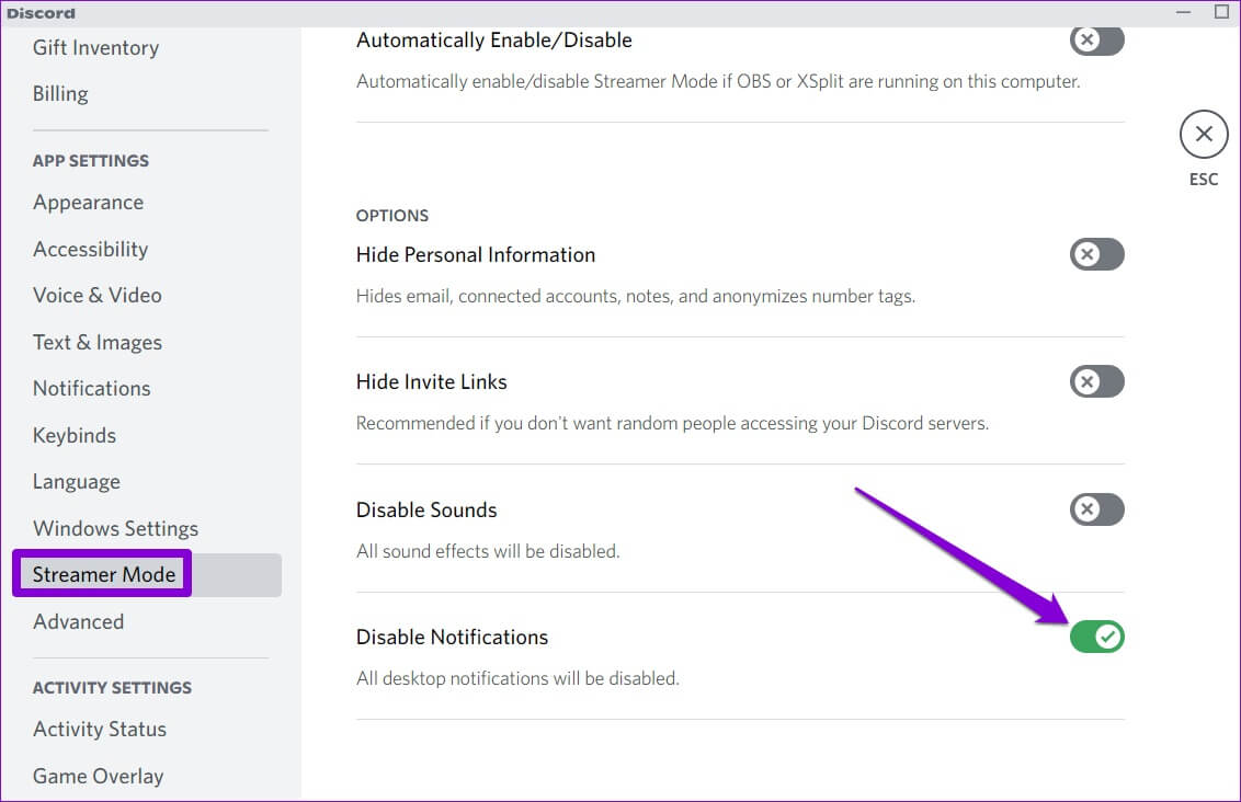 Discord-Notifications-in-Streamer-Mode-1132x732 أفضل 6 طرق لإصلاح عدم عمل إشعارات Discord على Windows 10 و Windows 11