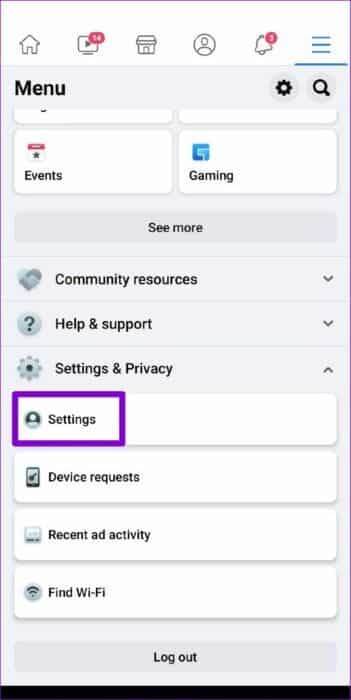 Open-Facebook-Settings-on-App-1-513x1024-1-351x700 أفضل 9 طرق لإصلاح قصص Facebook التي لا تظهر على الهاتف المحمول والكمبيوتر الشخصي