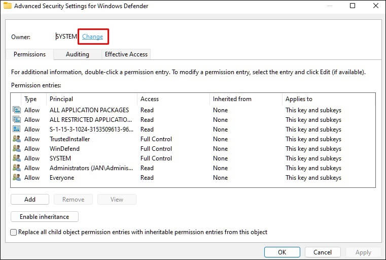 Owner-Change-761x512 كيفية تعطيل برنامج Windows Defender في Windows 11
