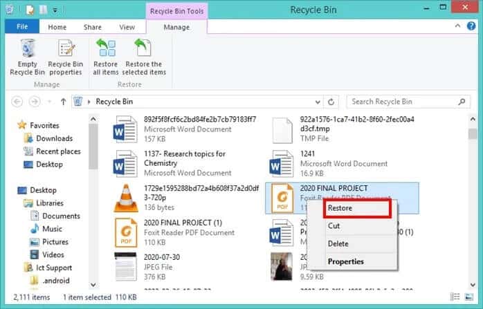Recycle-bin-restore-698x447 4 طرق لاستعادة الملفات المحذوفة في Windows
