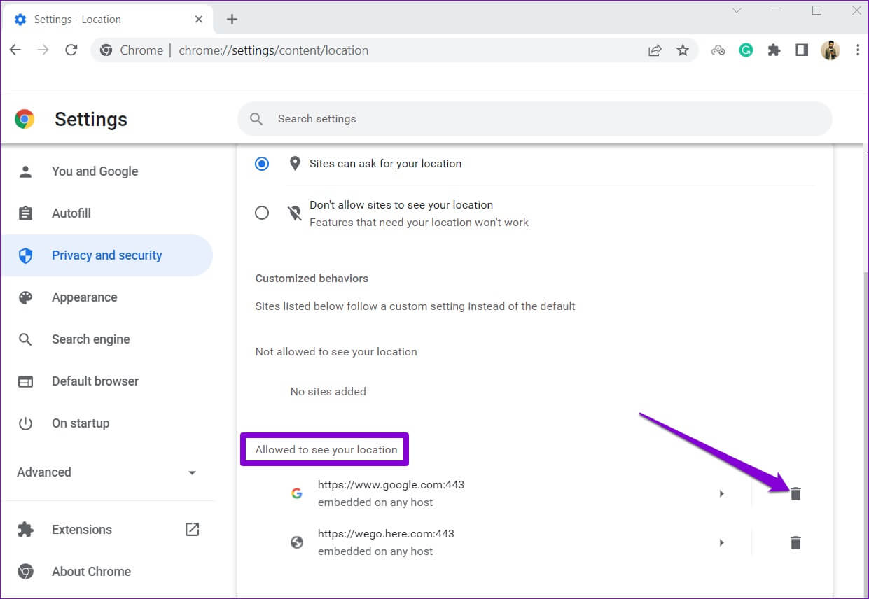 Remove-Location-Permission-in-Chrome-for-PC-1241x856 كيفية تعطيل أو تمكين خدمات الموقع في Google Chrome
