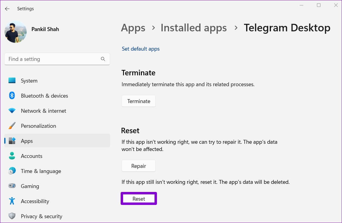 Reset-Telegram-App-on-Windows-1131x740 أفضل 7 طرق لإصلاح عدم عمل إشعارات Telegram على Windows 10 و Windows 11