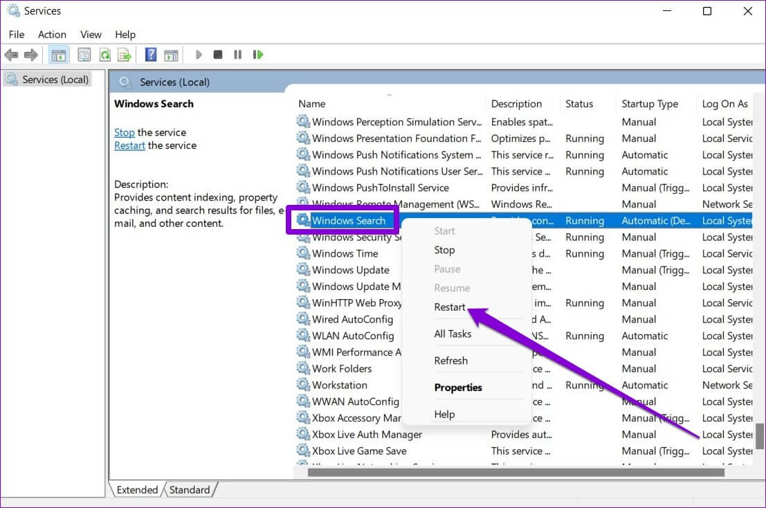 Restart-Windows-Search-Service-1-1107x734 أفضل 6 طرق لإصلاح البحث البطيء على Windows 11