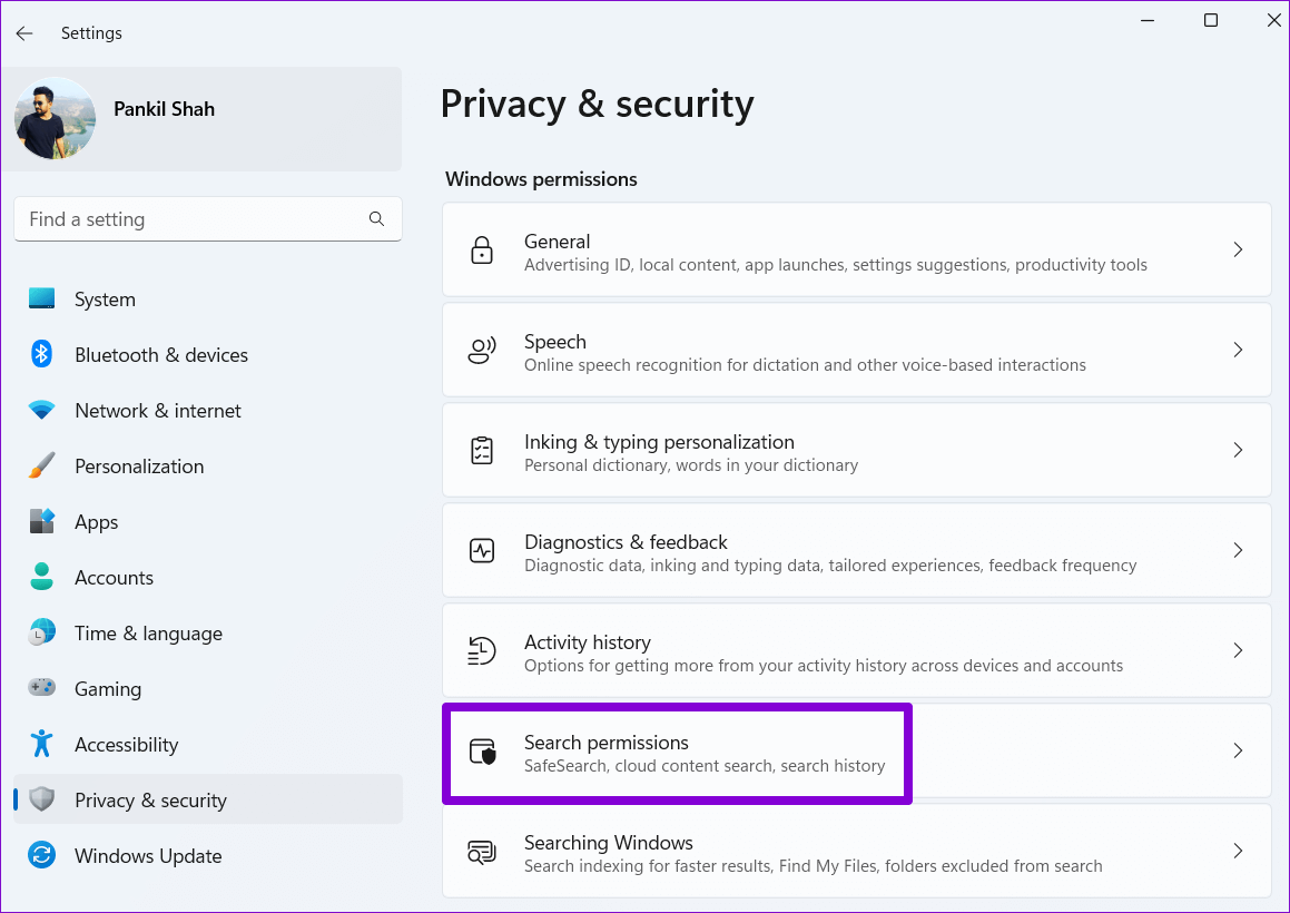 Search-Permissions-on-Windows أفضل 3 طرق لتعطيل أو تمكين ميزات البحث في Windows 10 و Windows 11