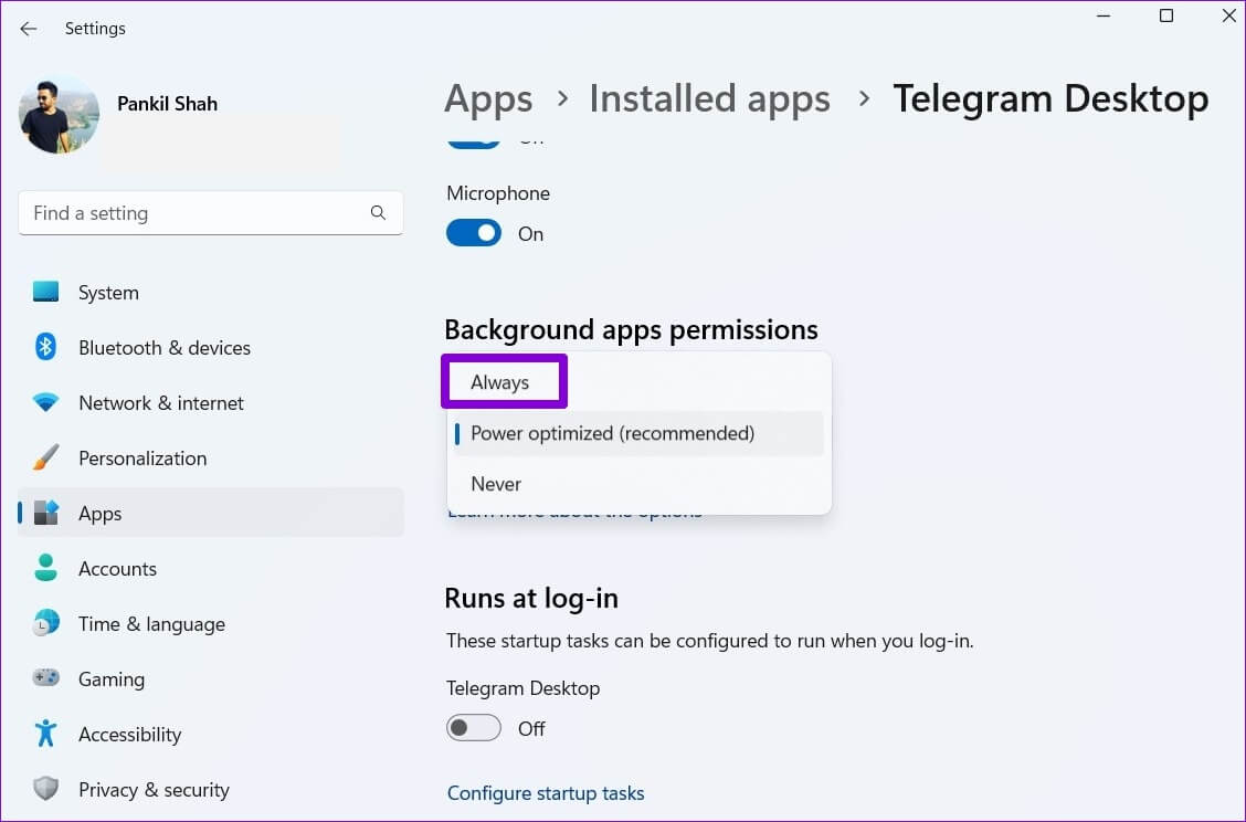 Telegram-Background-Usage-Permissions-on-Windows-1128x744 أفضل 7 طرق لإصلاح عدم عمل إشعارات Telegram على Windows 10 و Windows 11