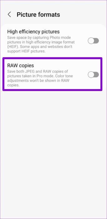 Turn Off RAW Copies on Android 500x1024 1 342x700 - أفضل 8 طرق لإصلاح تأخر الكاميرا على Android