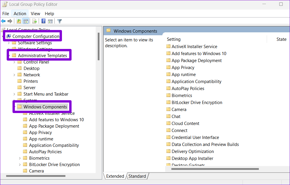 Windows-Components-on-Group-Policy-Editor أفضل 3 طرق لتعطيل أو تمكين ميزات البحث في Windows 10 و Windows 11
