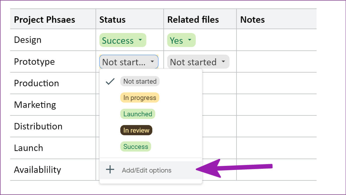 add-or-edit-drop-down-options-1188x669 كيفية إنشاء وإدارة المشاريع في محرر مستندات Google