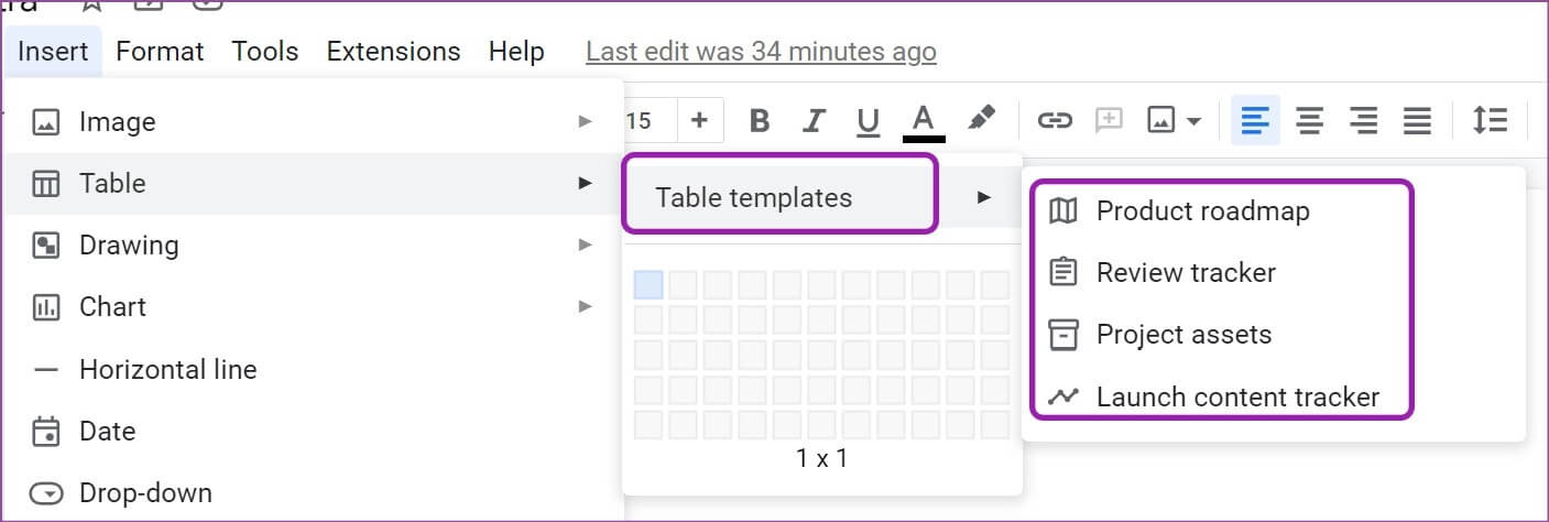 add-table-templates-1407x474 كيفية إنشاء وإدارة المشاريع في محرر مستندات Google