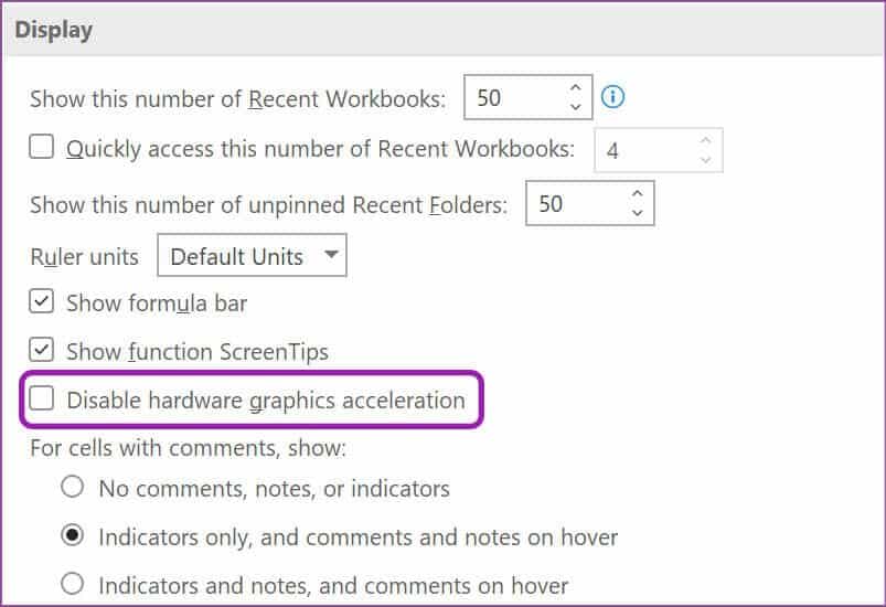disable-hardware-acceleration-803x550 أفضل 9 طرق لإصلاح فتح مستند فارغ في Microsoft Excel