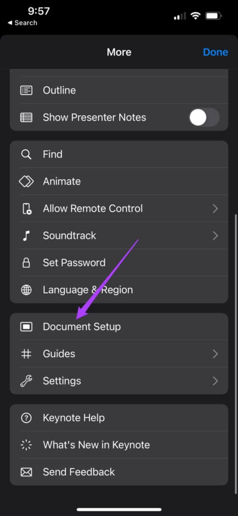 document-setup-keynote-iphone-473x1024-1-473x1024 كيفية تغيير حجم الشريحة في Keynote على iPhone و iPad و Mac