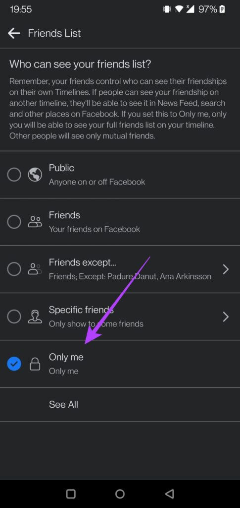 facebook-mobile-only-me-485x1024-1-485x1024 كيفية إخفاء قائمة أصدقائك على Facebook على سطح المكتب والجوال