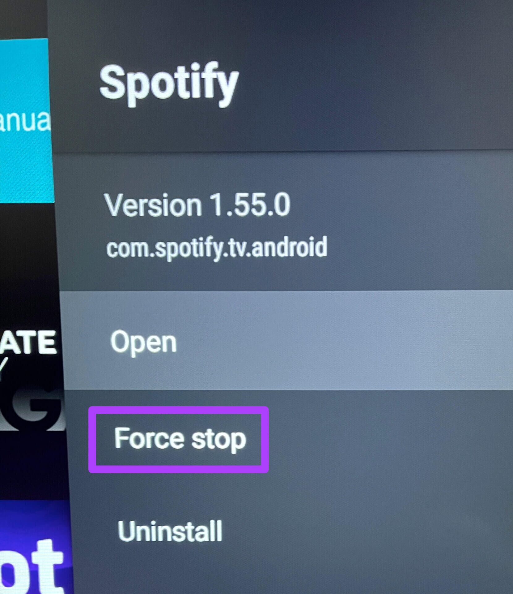force-stop-spotify-app-android-tv-1660x1920 أفضل 7 طرق لإصلاح عدم عمل تطبيق Spotify على Android TV