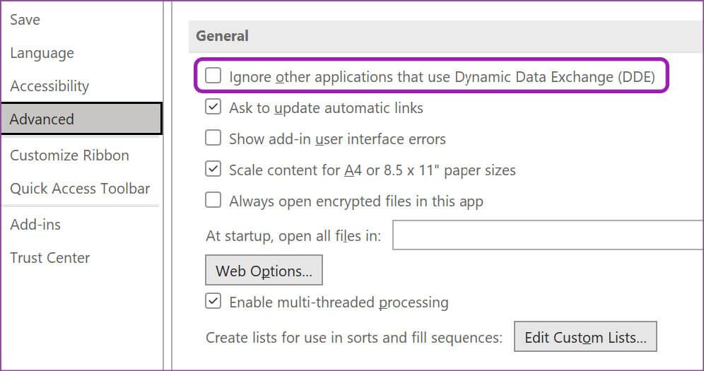 ignore-DDE-996x525 أفضل 9 طرق لإصلاح فتح مستند فارغ في Microsoft Excel