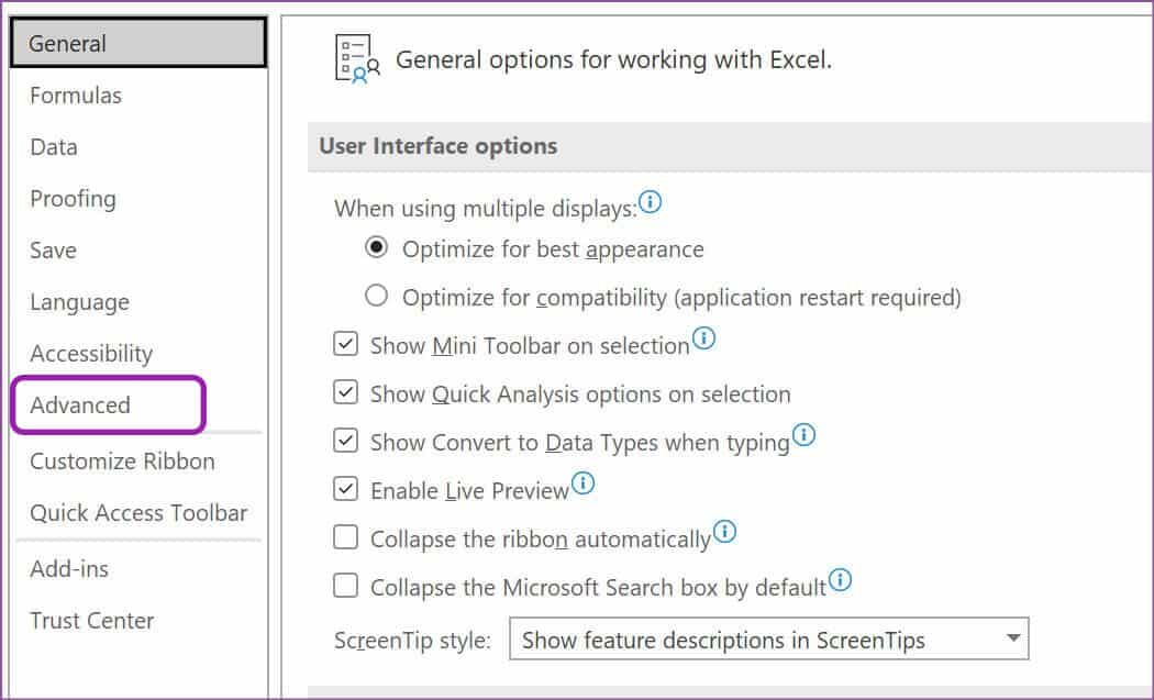 open-advanced-menu-1-1050x637 أفضل 9 طرق لإصلاح فتح مستند فارغ في Microsoft Excel