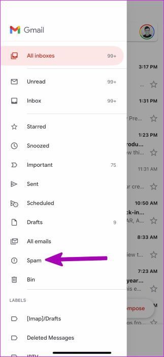 open-gmail-spam-323x700 أفضل 7 طرق لإصلاح عدم إرسال Instagram لرموز الأمان