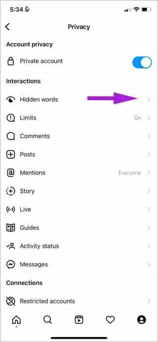 open-hidden-words-menu-323x700 كيفية تقييد الرسائل والتعليقات على Instagram
