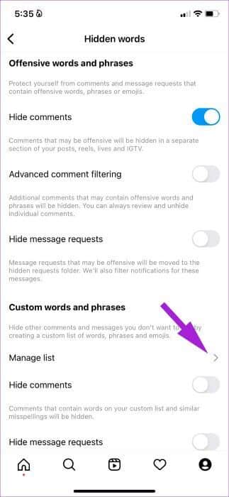 open-manage-lists-323x700 كيفية تقييد الرسائل والتعليقات على Instagram