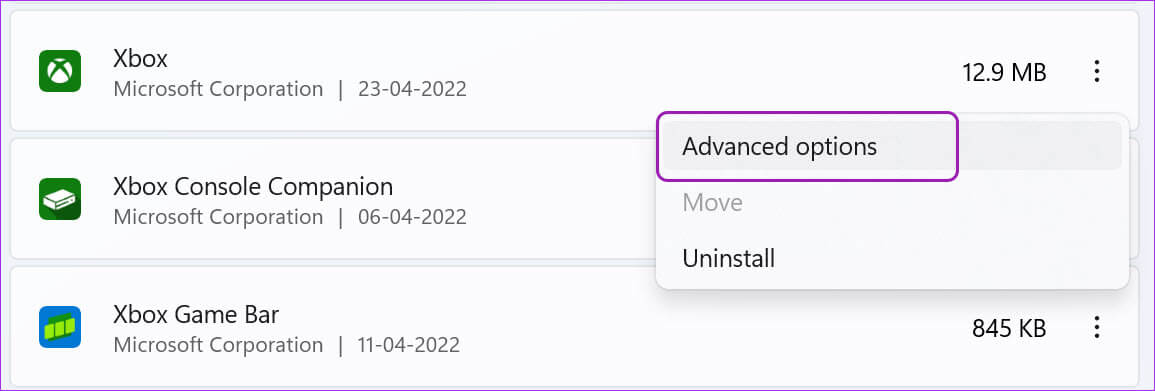 open-xbox-advanced-options-1155x391 كيفية إصلاح عدم فتح تطبيق Xbox في Windows 11