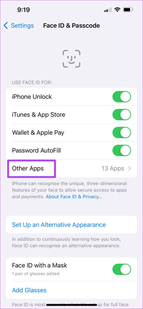 other-apps-face-id-settings-iphone-474x1024-1-474x1024 أفضل 8 طرق لإصلاح عدم عمل معرف الوجه في Notes على iPhone