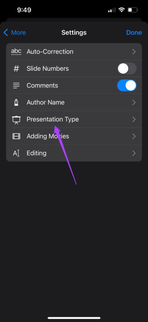 presentation-type-settings-keynote-iphone-473x1024-1-473x1024 كيفية تكرار عرض الشرائح في Keynote على iPhone و Mac