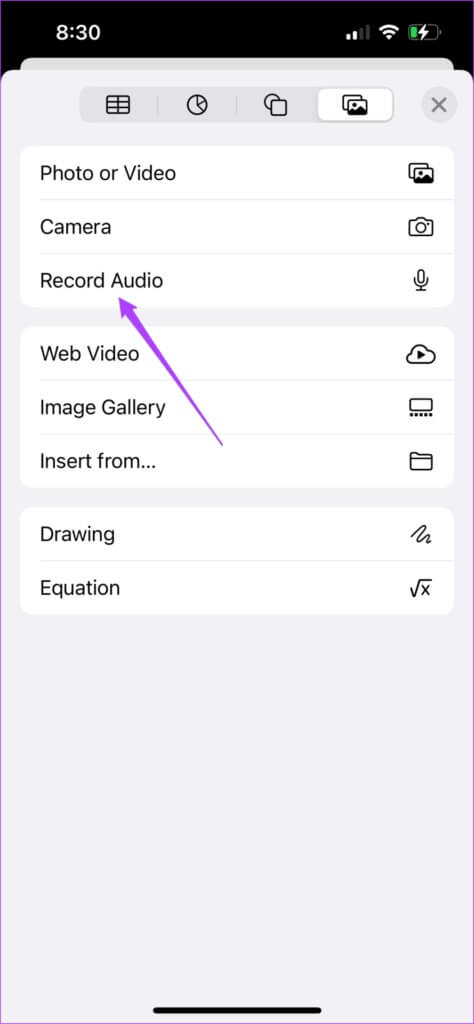 record-audio-numbers-app-iphone-474x1024-1-474x1024 كيفية إضافة ملف صوتي في تطبيق Apple Numbers