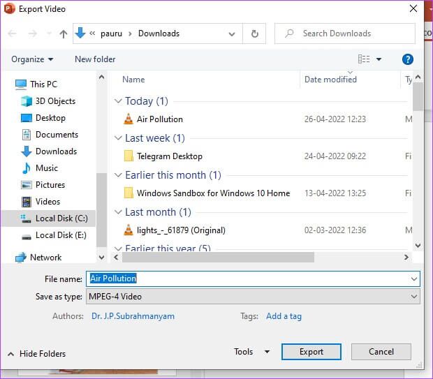 select-export-location-powerpoint-windows-620x543 كيفية تحويل ملف PowerPoint إلى فيديو على Mac و Windows
