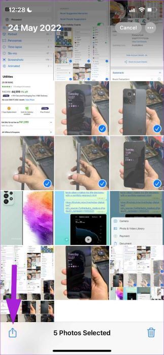 select-share-icon-in-Photos-app-323x700 كيفية إرسال صور متعددة على WhatsApp لأجهزة iPhone و Android