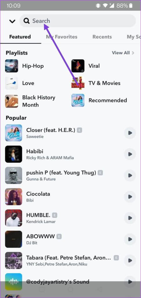 snapchat-music-library-search-486x1024-1-486x1024 كيفية إضافة موسيقى إلى قصص SNAPCHAT و SNAPS