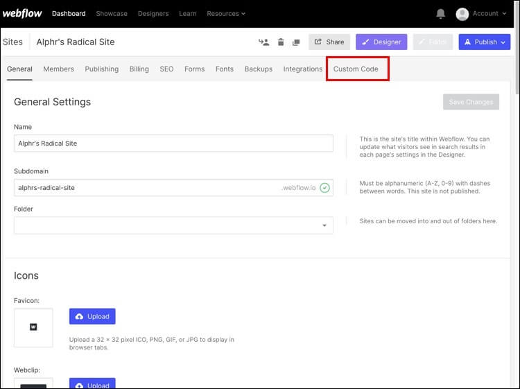webflow1-750x561 كيفية إضافة كود مخصص في WebFlow