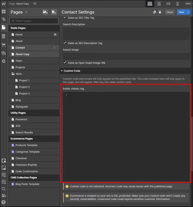 webflow5-750x805 كيفية إضافة كود مخصص في WebFlow