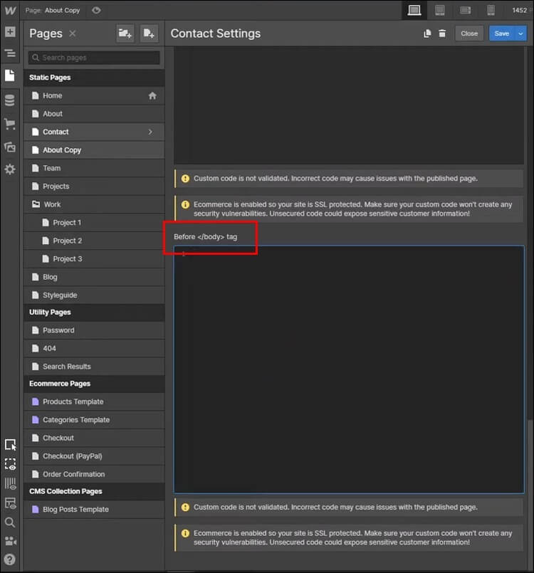 webflow7-750x805 كيفية إضافة كود مخصص في WebFlow