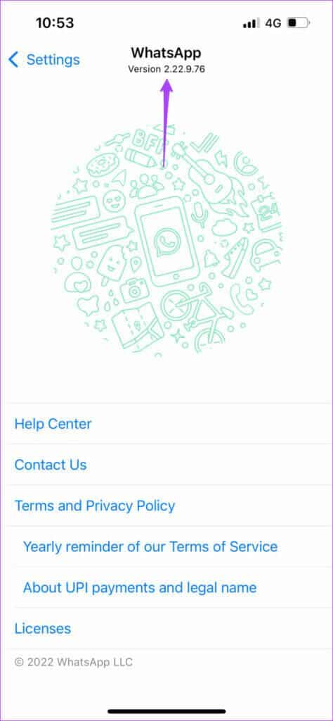 whatsapp-version-info-iphone-474x1024-1-474x1024 كيفية إرسال تفاعلات الرسائل على WhatsApp باستخدام رموز تعبيرية مختلفة