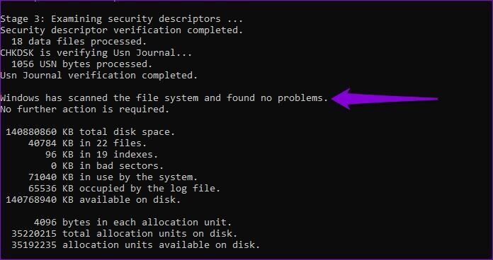 Chkdsk-Command-Results-696x368 أفضل 7 طرق لإصلاح خطأ نفاد ذاكرة الكمبيوتر في Windows 10 و Windows 11