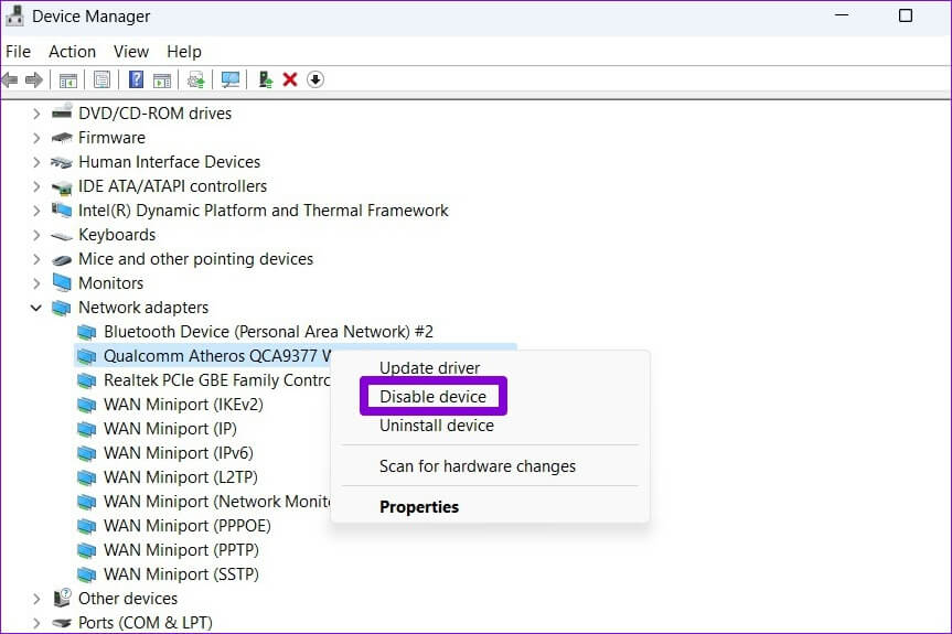 Disable-Network-Adapter-Driver-863x575 أفضل 7 طرق لإصلاح وضع الطائرة باللون الرمادي على Windows 10 و Windows 11