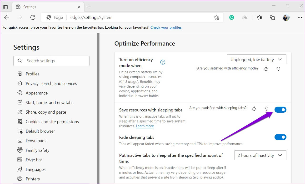 Enable-Sleeping-Tabs-in-Edge-1281x771 إصلاح تسبب Microsoft Edge في استنزاف البطارية على Windows 11