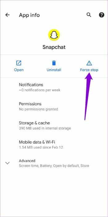 Force-Stop-Snapchat-on-Android-1-350x700 أفضل 7 طرق لإصلاح خطأ تعذر الاتصال في Snapchat