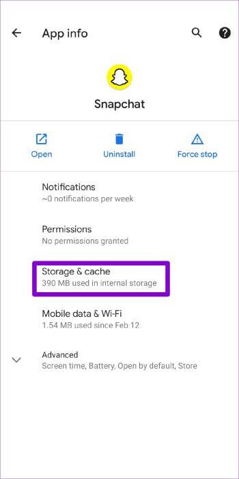 Snapchat-Storage-and-Cache-on-Android-350x700 أفضل 7 طرق لإصلاح خطأ تعذر الاتصال في Snapchat