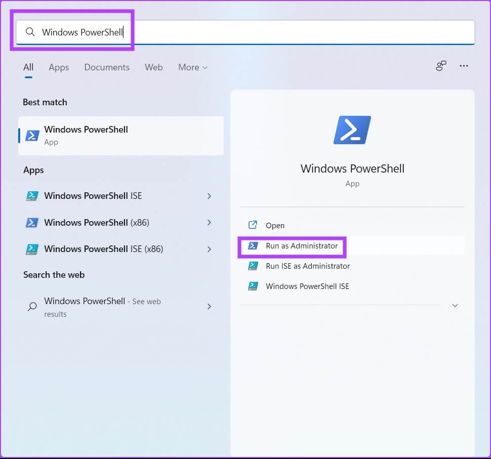 Type-Windows-PowerShell-and-Select-Run-As-Administrator-970x907 أفضل 5 طرق لإصلاح عدم عمل Microsoft Print to PDF على Windows 11