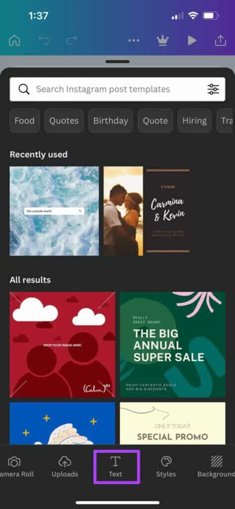 add-text-in-canva-design-on-mobile-473x1024-1-473x1024 كيفية إضافة رسوم متحركة في Canva على الهاتف المحمول وسطح المكتب