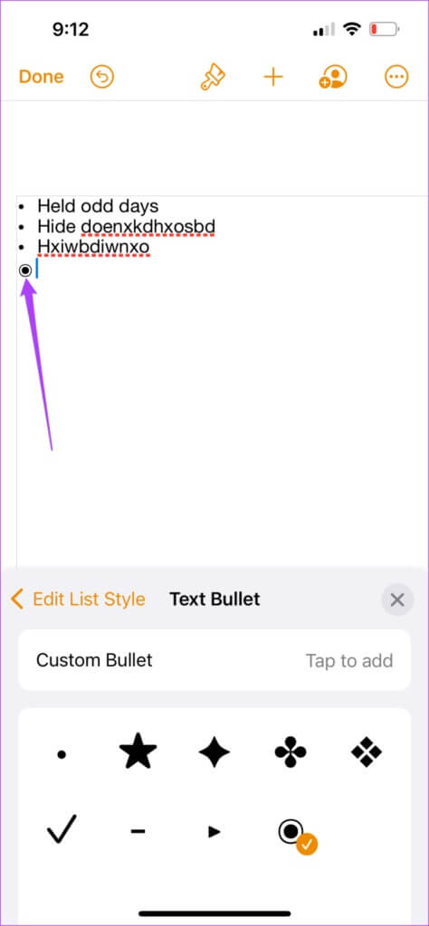 custom-bullet-style-in-lists-in-pages-app-iphone-474x1024-1-474x1024 كيفية إدراج وتخصيص القوائم في صفحات Apple