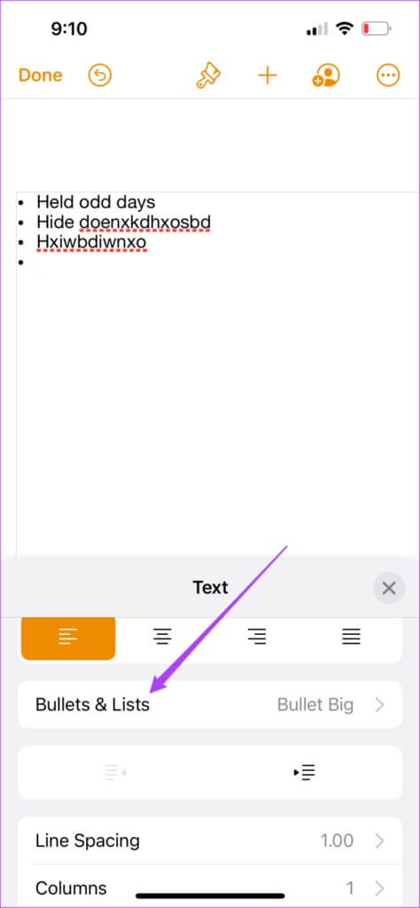 edit-bullets-and-lists-pages-app-iphone-474x1024-1-474x1024 كيفية إدراج وتخصيص القوائم في صفحات Apple