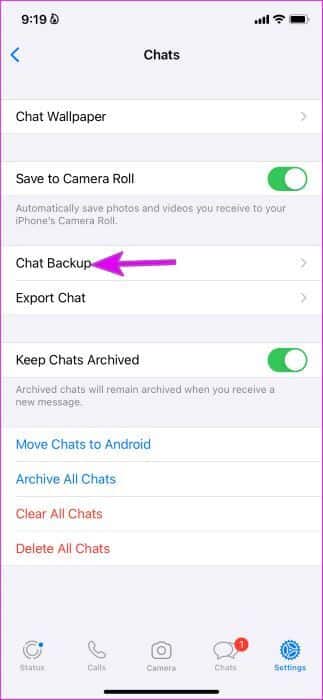 open-chat-backup-menu-323x700 كيفية حذف WhatsApp Backup من iCloud Storage على iPhone