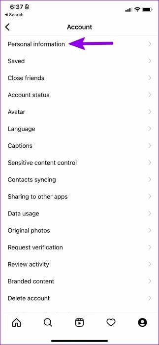 open-personal-information-menu-323x700 أهم 6 نصائح من أجل تأمين حساب Instagram